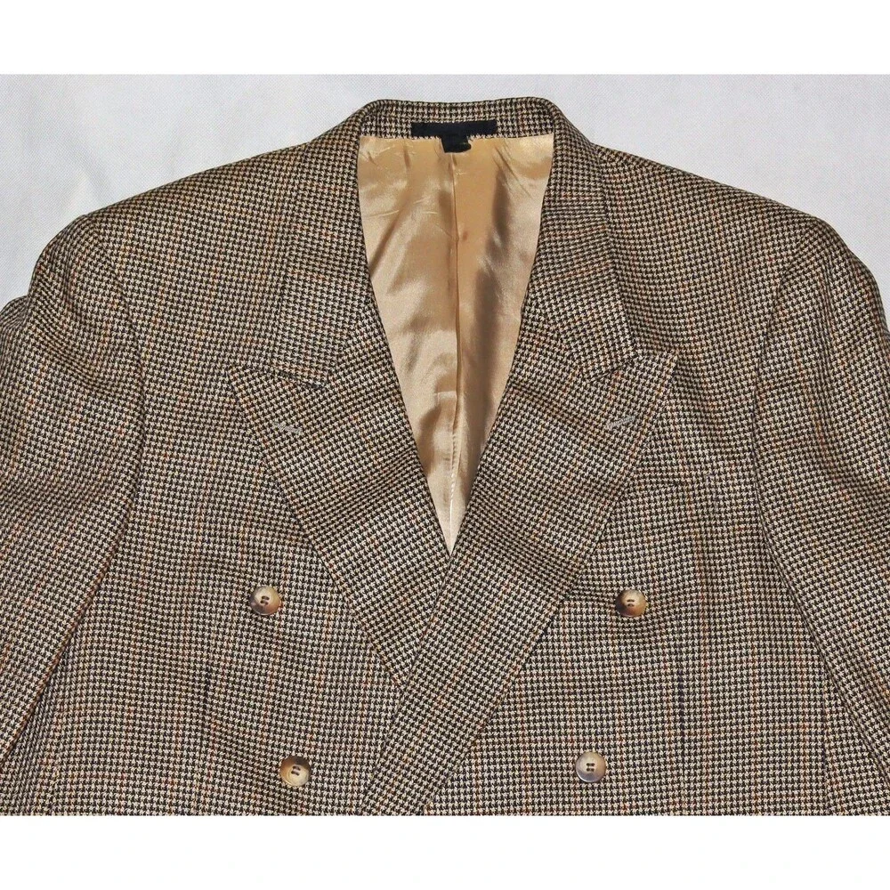 Bartolini 100%‎ Silk Sport Coat Blazer Jacket S 44 Houndstooth Check Vintage